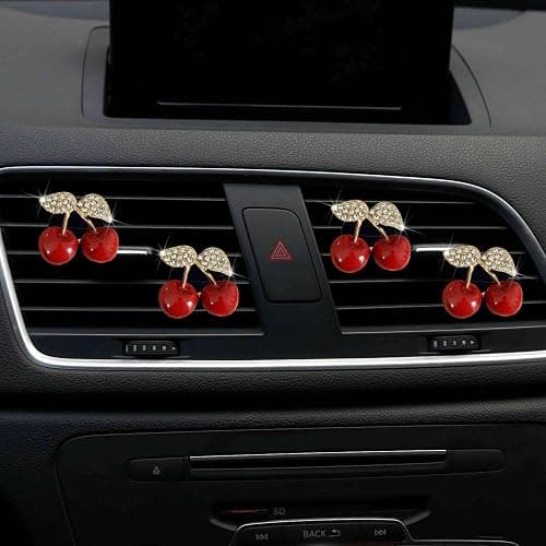4 Pcs Cherry Car Air Vent Freshener Perfume Clip, Rhinestone Car Air Outlet Fragrance Perfume Clip Freshener, Bling Cute Car Accessories Car Decoration for Women,Air Fresheners,Car Decor（Odor Random） thumbnail 4