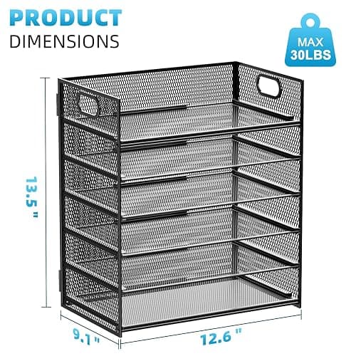 Marbrasse 6 Tier Paper Organizer Letter Tray - Mesh Desk File Organizer with Handle, Paper Sorter Organizer for Letter/A4 Office File Folder Holder - Black thumbnail 3
