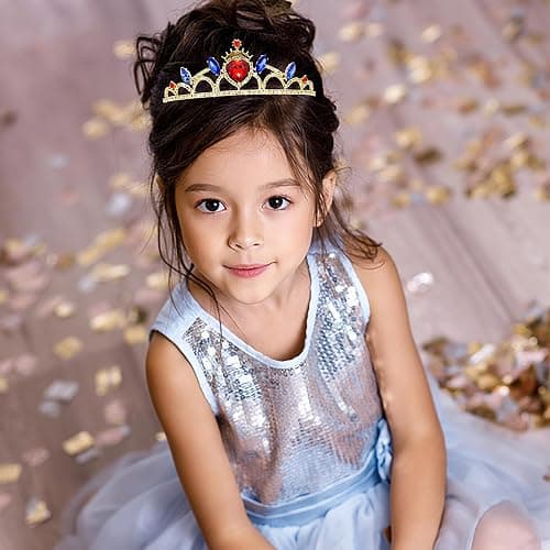 Princess Crown Red Blue Crystal Heart Crown Queen of Hearts Evie Costume Halloween Cosplay Party Tiara Accessories Birthday Tiara thumbnail 5