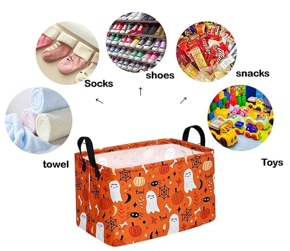 DUYIY Rectangle Pumpkin Ghost Pattern Gift Storage Basket Home Shelf Storage Basket Organizer Box Clothes Laundry Hamper Nursery Basket Laundry Basket with Handles thumbnail 7