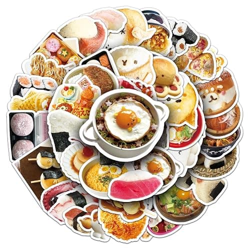 50Pcs Cute Sushi Roll Kawaii Japanese Food Vinyl Waterproof Stickers,Japanese Cuisine Stickers for Party Decorations,Gift Pack for Kids, Girls, Teens, Adults (JCuisine) thumbnail 3