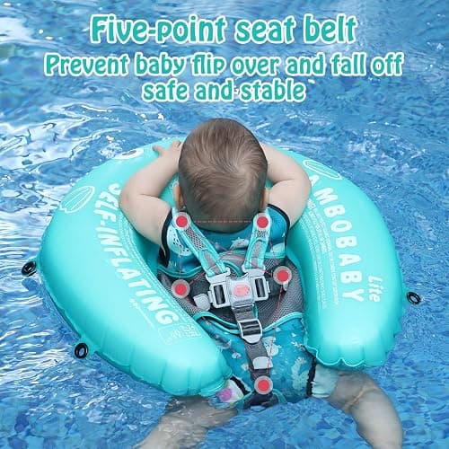 Mambobaby Float Self-Inflating Baby Pool Float with Canopy Compressible Pool Swim Float Infant Soft Solid Swimming Trainer with Removable UPF 50+ UV Sun Protection Canopy, Pink thumbnail 4