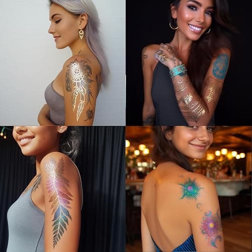 Temporary Tattoo Marker for Skin, 15 Colors Tattoo Pen + 50 Stencils for Painting + 43 Henna Tattoo Sticker, Glitter & Matte & Neon Glow Face Body Paint Markers for Teens and Adult thumbnail 7