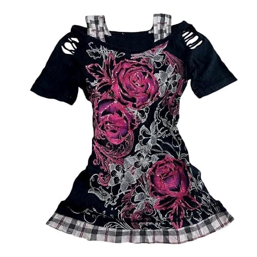 2000s Tops Y2k Grunge Shirts Alt Emo Clothes Teen Girls Cutecore Harajuku Graphic Tees Goth Whimsy Twee Short Sleeve Top - Image 1