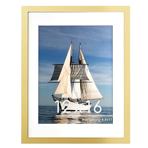 PEALSN 12x16 Picture Frame, Display Pictures 8.5 x 11 with Mat or 12 x 16 without Mat for Wall Mounting Display, Photo Frames, Gold. - Image 1