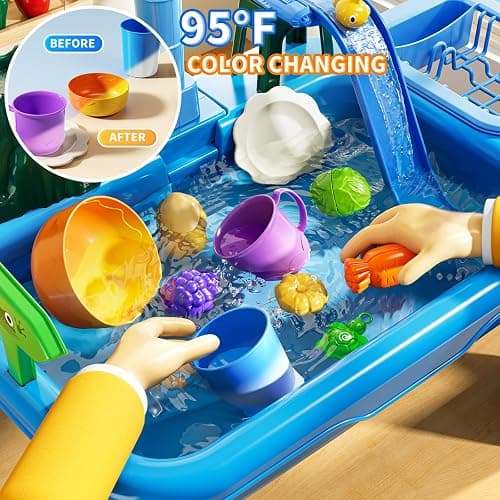 KIZONLY Water Table for Toddlers 1-3- Kids Play Sink with Pump and Running Water, Water Table for Kids Ages 4-8 with Fishing Games, Summer Outside Sensory Gift Toys for Boys and Girls 2 3 4 5 6 7 8 thumbnail 4