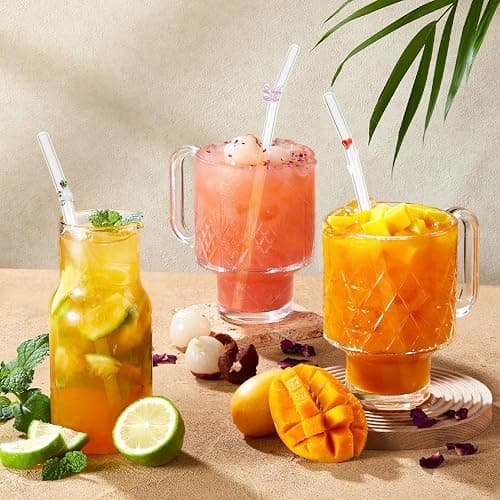 6 PCS Glass Straws Drinking, Reusable Glass Straw with 2 Cleaning Brush, Cute Bent Straws with Heart Butterfly Turtle Fruit Charms for Smoothies, Cocktails, Coffee, Juice thumbnail 6