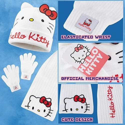 Hello Kitty Winter Accessories Set for Girls Teenagers, Cosy 3 Piece Beanie Scarf and Gloves Set - Gifts for Girls thumbnail 4