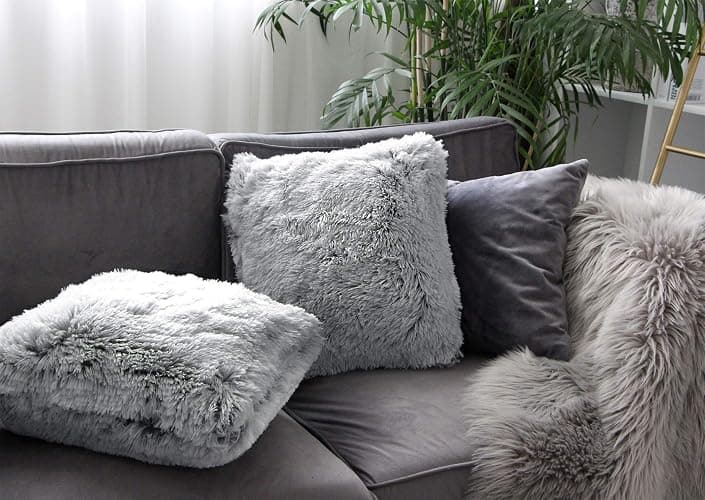 Uhomy 2 Packs Fluffy Accent Pillows Cover 18"x18", Soft Gray Ombre Faux Fur Throw Pillow Case, Modern Luxury Decorative Square Cushion Cover for Farmhouse Home Decor for Sofa/Bed/Chair, 45x45cm thumbnail 4