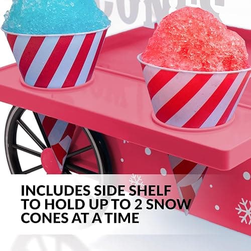 Nostalgia Vintage Countertop Snow Cone Machine - Slushie Machine - Shaved Ice Machine and Crushed Ice Maker - Makes 20 Icy Treats, Includes 2 Reusable Plastic Cups & Ice Scoop – Red - Red thumbnail 5