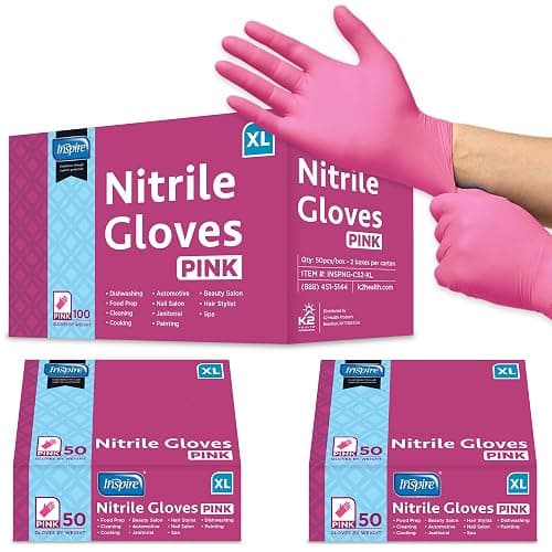 Inspire Pink Gloves Disposable Latex Free | Nitrile Pink Glove Hair and Nail Salon, Esthetician Nitrile Disposable Gloves thumbnail 8