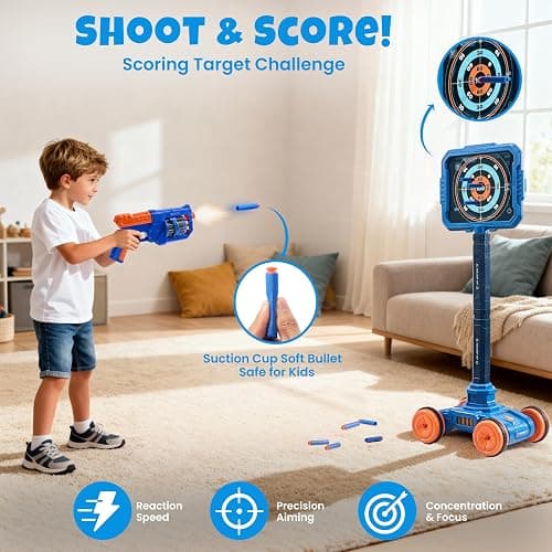 JoyCat 2-in-1 Shooting&Basketball Toy for Kids,Adjustable Height Auto-Moving Shooting Target with Music,Outdoor Indoor Game Compatible with Nerf Toy Guns for Kids,Birthday Chrisrmas Gift for Boys thumbnail 4