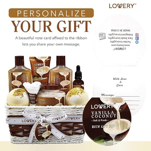 Gifts For Women Gift Basket for Women– 9 Piece Christmas Gifts Set of Vanilla Coconut Home Spa Set, Luxurious Holiday Bath and Body Sets Includes Fragrant Lotions, Extra Large Bath Bombs, Coconut Oil thumbnail 8