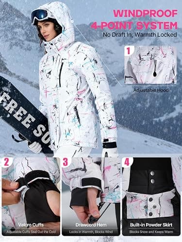 FREE SOLDIER Women's Waterproof Ski Snow Jacket Fleece Lined Warm Winter Rain Jacket with Hood Fully Taped Seams thumbnail 5