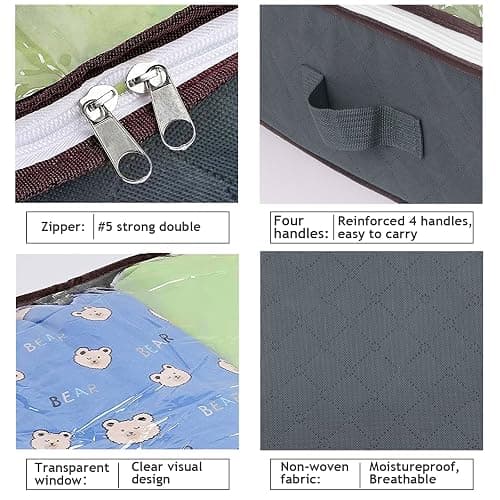 90L Under Bed Storage Containers, Underbed Toy Organizers and Clothing Storage Bags, Closet Storage Bins with Clear Window for Organizing Blanket Comforter Bedding Clothes Bedroom Dorm, 2 Pack - Grey - 2 Pack thumbnail 6