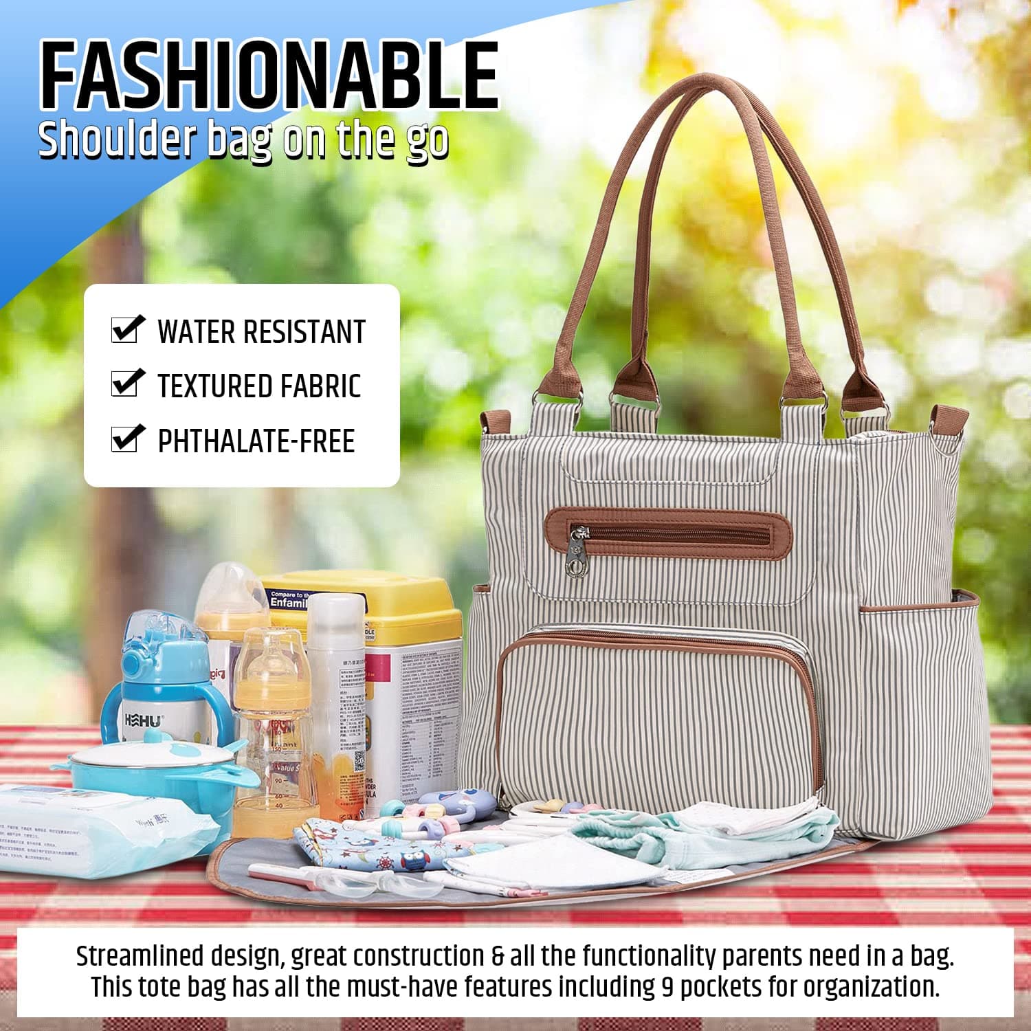Nappy Bag - Diaper Bag Set - Tote Bag- Comes with BottleBag, SmallBag, Stroller Strap, Clothing Bag, Changing Pad, Coin Purse - Multifunctional Wide Open Style for Easy Access - Water Resistant thumbnail 7