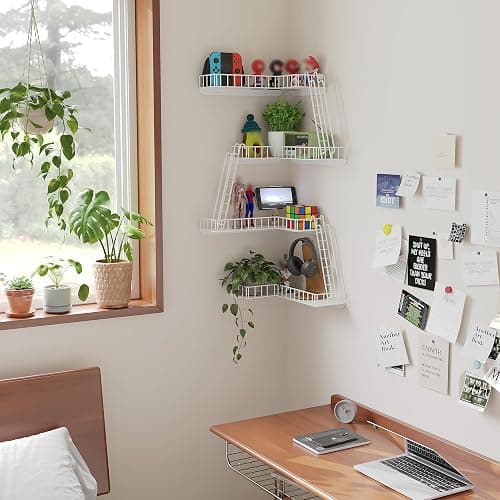 ENPKLUTE 4-Tier Fire Escape Wall Shelf - New York Style Fire Escape Shelf for Figures, Corner Floating Shelves for Wall, Trinket Display Shelves for Home Décor - White thumbnail 2