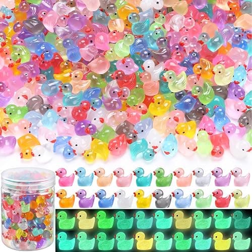 DULEFUN 200pcs Luminous Mini Resin Ducks 20 Colors Small Tiny Little Duck Figurines to Hide Glow in The Dark Miniature Figures for Dollhouse Micro Garden Landscape Decoration Craft Party Favors Toys - Image 1