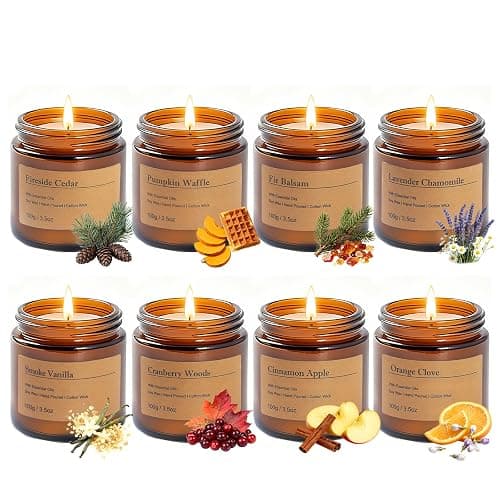 Holiday Candle Gift Set – 8 Pack Vintage Amber Glass Jar Candles,Winter Scents for Home,Christmas Gift for Women,Aromatherapy Soy Wax Candles,Cozy Home Décor,Premium Box thumbnail 2