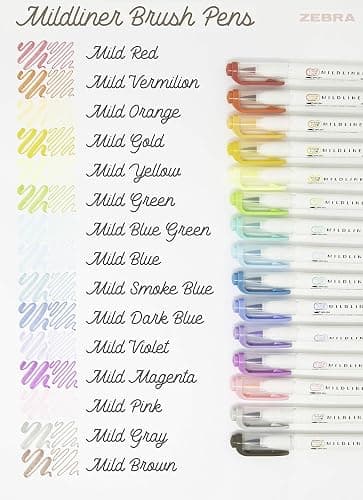 Zebra Pen Mildliner Double-Ended Brush Marker, Paint Brush-Like Tip and Fine Tip Marker Pen, Ideal for Creating Thick or Thin Strokes, No Bleed, Assorted Soft Colors, 15-Pack (79115) thumbnail 5
