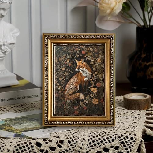 XJYISUO Vintage Gold Framed Wall Art Dark Academia Wall Art Fox Pictures Wall Decor Botanical Canvas Art Flower Paintings Nature Artwork For Living Room Bedroom thumbnail 2