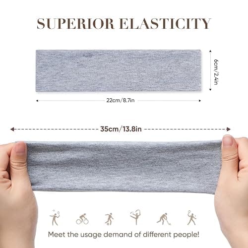 Arohecx 9 Pack Headbands for Women Non Slip - Fabric Elastic Hair Bands for Women's Hair, Soft Cotton Cloth Stretchy Sport Headbands, Sweat Absorption Athletic Hairbands for Workout Yoga Running - A thumbnail 2
