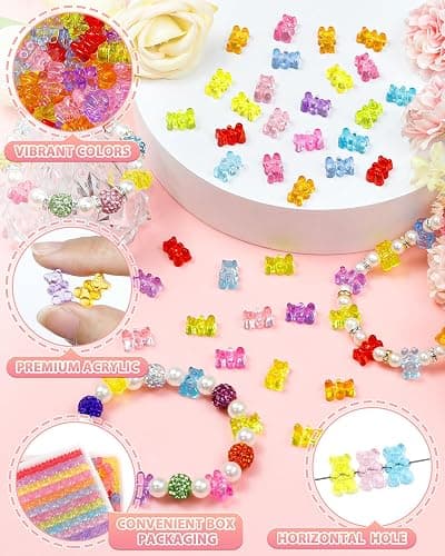 200pcs FIVEIZERO Clear Acrylic Bear Beads, Mixed Color Gummy Bear Beads for Bracelet, Necklace, and DIY Crafts, Cute Bear Charms for Jewelry Making thumbnail 4