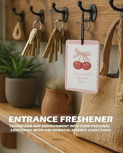 EKGJW Christian Preppy Pink Cologne Car Air Freshener 4 Pcs, Coquette Pink Bow Cherry Floral Bible Verse Hanging Air Freshener for Cars Bathroom Dorm Books Decor, Cute Accessories Gifts for Women thumbnail 7