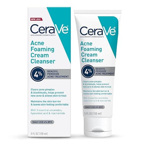CeraVe Acne Foaming Cream Cleanser, 4% Benzoyl Peroxide Face Wash With Hyaluronic Acid, Niacinamide & Ceramides, Gentle Daily Acne Treatment For Face - Image 1