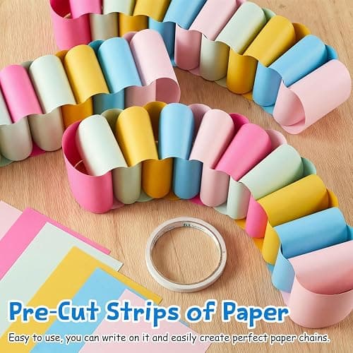 Maitys 500 Sheets Paper Chain Strips and Mirror Star Garland 13 Feet Paper Crafts Banner with Double Sided Tape for Crafting Birthday Wedding Festival Theme Party Decor (Candy,3 x 8 Inches) thumbnail 4