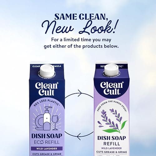 Cleancult Dish Soap Liquid Refills (32oz, 3 Pack) - Plant Based Cleaning Power - Dish Soap that Cuts Grease & Grime - Free of Harsh Chemicals - Uses 90% Less Plastic - Wild Lavender thumbnail 7