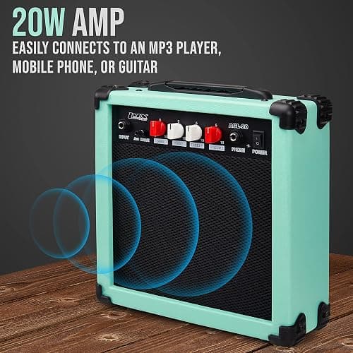LyxPro 39 inch Electric Guitar Kit Bundle with 20w Amplifier, All Accessories, Digital Clip On Tuner, Six Strings, Two Picks, Tremolo Bar, Shoulder Strap, Case Bag Starter kit Full Size - Green thumbnail 6