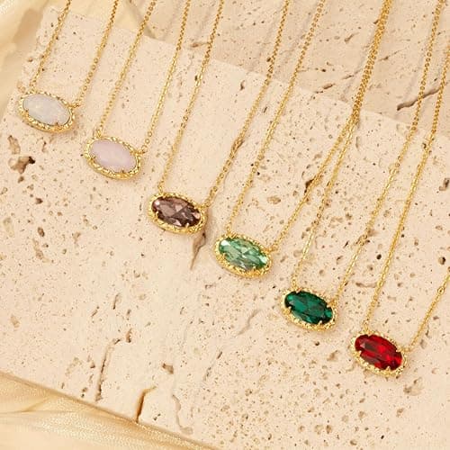 TLY Gold Necklace for Women Non Tarnish 14k Gold Plated Dainty Preppy Pendant Necklace Oval Gemstone Crystal Druzy Stone Rose Quartz Choker Necklace Birthday Wedding Everday Birthstone Jewelry Gifts for Mom thumbnail 7