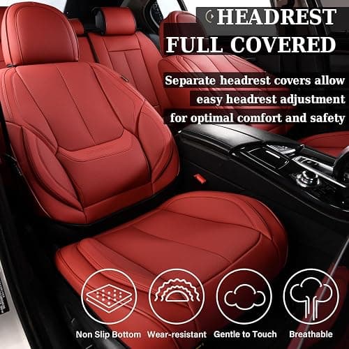 Coverado Car Seat Covers Full Set, Seat Covers for Cars, Red Car Seat Covers Front Seats and Back Car Seat Protector Waterproof, Leather Car Seat Cushion Universal Fit for Most s thumbnail 4