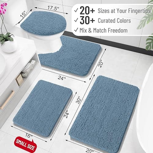OLANLY Bathroom Rugs 30x18, Extra Soft Absorbent Chenille Bath Rugs, Rubber Backing Quick Dry, Machine Washable Bath Mats for Bathroom Floor, Tub and Shower, Home Decor Accessories, Airy Blue thumbnail 2