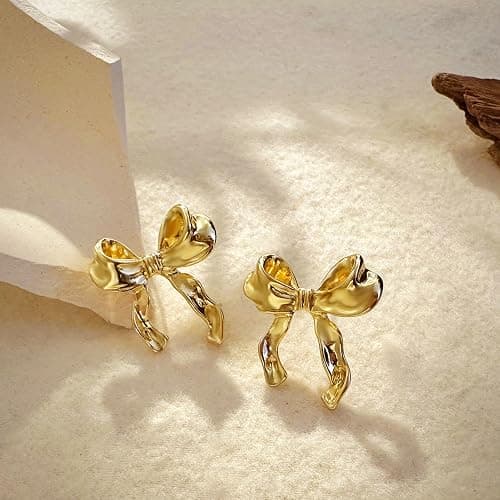 BLISI Gold Bow Earrings Silver 925 Sterling Silver Post Bow Stud Earrings Gold Dangle Bow Earrings Gold and Silver Bow Earrings for Women Hypoallergenic thumbnail 6