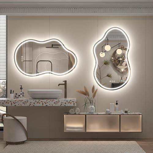 CHARMOR 60x32 Inch Irregular Cloud LED Bathroom Mirror with Lights, Asymmetrical Lighted Vanity Mirror for Wall, Anti-Fog, Dimmable, Memory, 3 Colors (Horizontal/Vertical) thumbnail 8