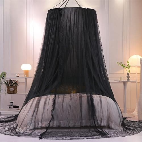 VETHIN Double Layer Princess Round Dome Canopy Bed Curtain for Girls Adults,Children Dreamy Mosquito Net,Cute Bedroom Decoration Castle Play Tent Reading Nook Canopies(Dome-Double Black) thumbnail 7
