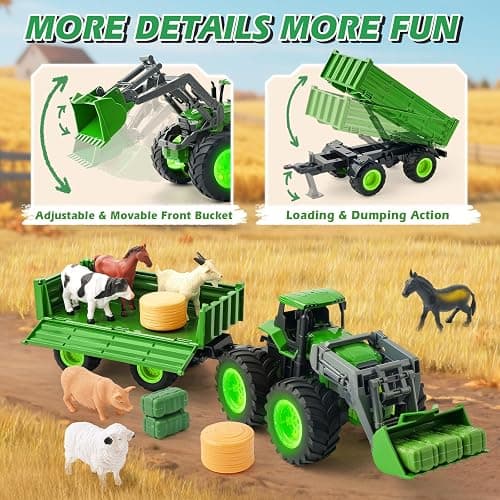 Remote Control Tractor Toy Set with Trailer & Farm Accessories, Light Up Farm Truck Toys for Boys & Girls 3, 4, 5, 6, 7 Year Old, 2.4 Ghz RC Tractor Toys, Ideal Christmas, Birthday Gifts for Kids thumbnail 4