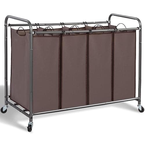 STORAGE MANIAC Laundry Sorter, 4 Section, Laundry Hamper with Wheels, Eco-friendly, Portable, Removable, Waterproof, Brown - Image 1