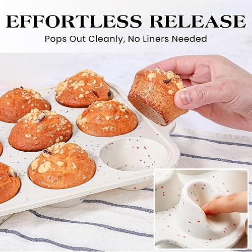AOTASO 2 Pcs Silicone Muffin Pans for Baking, Cream | Regular 12 Cup and Mini 24 Cup, with Metal Reinforced Frame, Silicone Cupcake Mold, BPA Free thumbnail 4