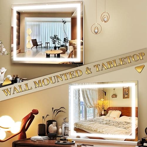 ROLOVE 23"x18" Lighted Vanity Mirror with 3-Color Dimmable LED, Smart Touch Control & Memory Function - Large Hollywood Makeup Mirror for Wall or Tabletop thumbnail 5