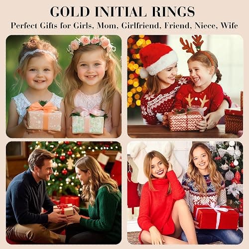 C-leen Christmas Gifts for Grandkids Teens Girls - 18K Gold Plated Adjustable Initial Rings for Women Girls Dainty Gold Rings Christmas Gifts for Women Teen Girl Trendy Stuff thumbnail 7