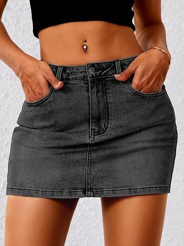 ELLEVEN Stretchy Mini Jean Skirt for Women,Low Waist Denim Skirts with Pockets thumbnail 4