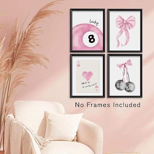 DTLGTG Coquette Pink Bow Wall Decor | Set of 4 Aesthetic Posters for Teen Girls Bedroom Dorm Bathroom - 8x10in Unframed Art Prints - Cute College Girl Gift - A01 thumbnail 7