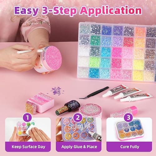 40000Pcs 40 Colors Resin Jelly Rhinestones Kit, 3mm Flatback Rhinestones with 3Pcs B7000 Jewelry Glue & Tools, Bedazzler Kit with Rhinestones, All-in-One Bedazzling Kit for DIY Arts & Crafts Gifts thumbnail 4