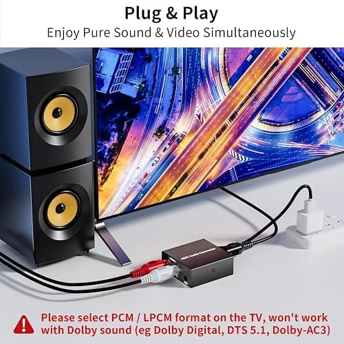 Analog to Digital Audio Converter, for RCA to Optical Coaxial with Toslink | R/L input, 3.5mm aux input, Coaxial /Toslink outputs, 8-96KHz Sampling Rate, Plug and Play thumbnail 5