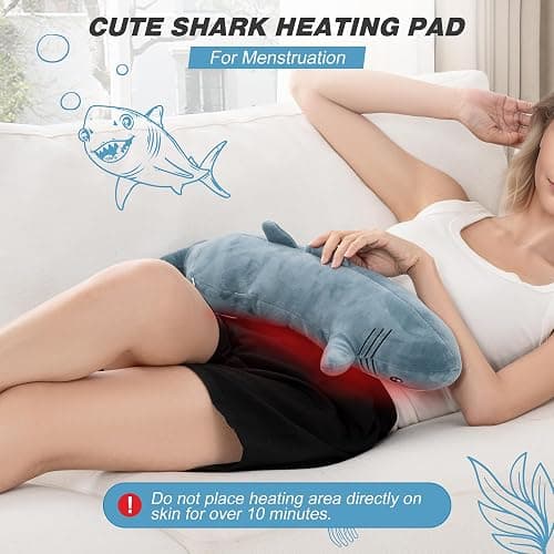 Shark Heating Pad Plush, Cute Heated Stuffed Animal, USB Powered Electric Heating Pad with 3 Heat Levels & Timer, Soft Warm Plush Cushion Gift for Women Teen Girls thumbnail 8