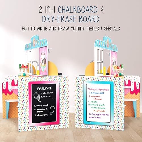 Lil' Jumbl Wooden Ice Cream Parlor Playset, Interactive Diner Set, Ages 3+ | Lets kids run a pretend dessert shop with cash register, freezer, sink, and menu boards for imaginative fun. thumbnail 8