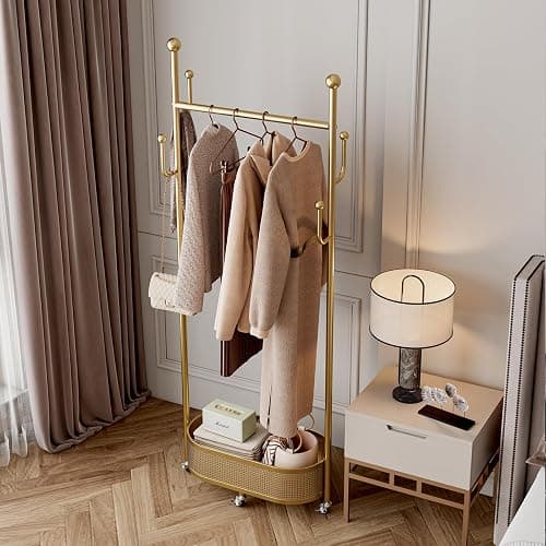 Multifunctional coat rack with storage basket 360° movable rotation｜Bedroom and living room storage artifact｜Hanging clothes/hats/bags/scarves｜Space-saving and stylish home｜Home essential thumbnail 7